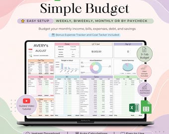 Budgetplaner für Google Sheets und Excel: Monats-, Wochen- und zweiwöchentliche Budgettabelle mit Ausgabenverfolgung, Finanzzielen und Schuldenübersicht