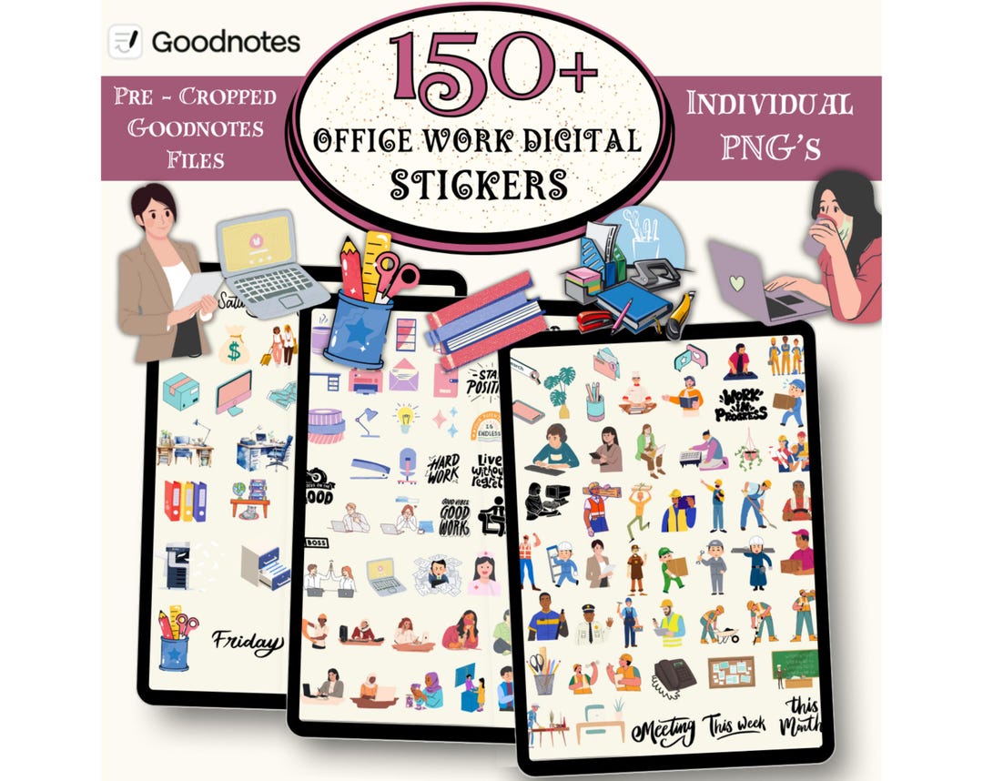 150 + Work Digital Stickers Pack, Office Work Digital Planner Sticker ...