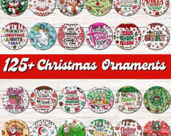 Más de 125 diseños de adornos navideños inflados, adornos navideños redondos (PNG), adornos navideños (PNG), adornos de sublimación, adornos navideños 3D (PNG)