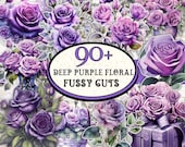 90 + Deep Purple Floral Fussy Cuts, Floral Ephemera, Floral Fussy Cuts Bundle, Scrapbook Supplies, Purple Roses Fussy Cuts, Junk Journal Kit
