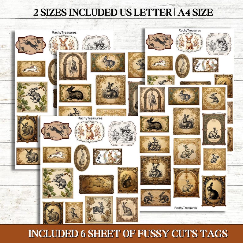 50 + Vintage Rabbit Fussy Cuts Bundle, Printable Fussy Cuts, Vintage ...