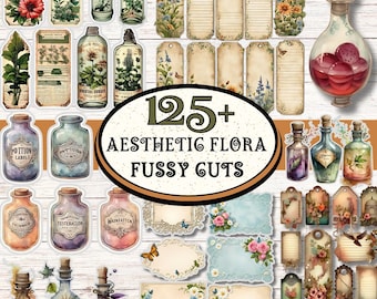 125+ Aesthetic Flora Fussy Cut Bundle, Printable Tag, Scrapbook Supplies, Vintage Journal Kit Supplies, Floral Fussy Cuts, Vintage Fussy Cut