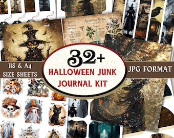 Halloween Junk Journal Kit, Halloween Fussy Cuts, Halloween Digital Papers, Halloween Tags, Printable Junk Journal Kit,Halloween Journal Kit