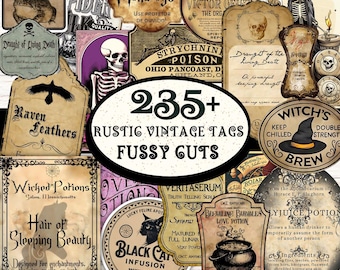 235 + Rustic Vintage Tags Fussy Cuts Bundle, Junk Journal Tags, Vintage Fussy Cuts, Scrapbook Supplies, Printable Fussy Cut, Vintage Journal