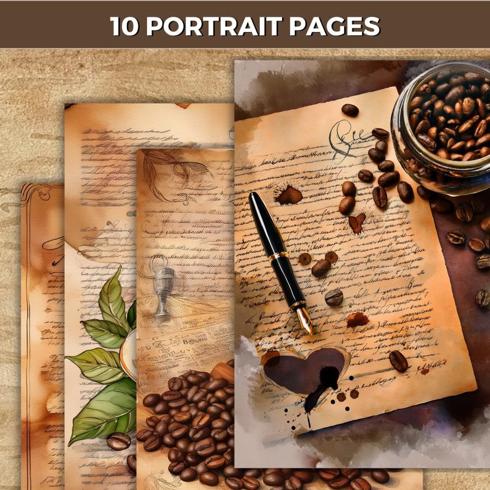 Coffee & Script Junk Journal Kit, Coffee Beans Printable Ephemera ...