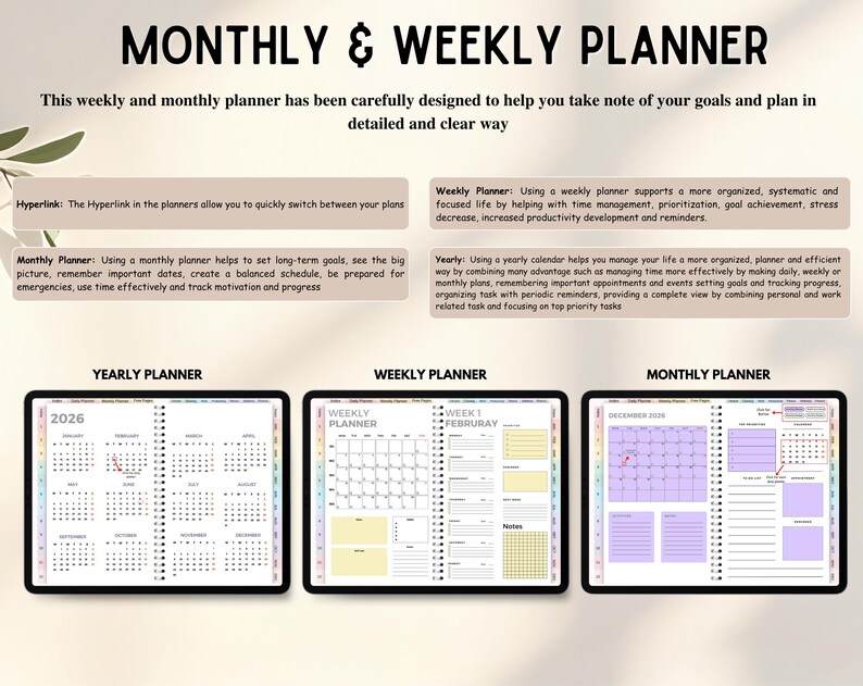 New 2026 2027 2028 All in One Rainbow Digital Planner, Hyperlink ...