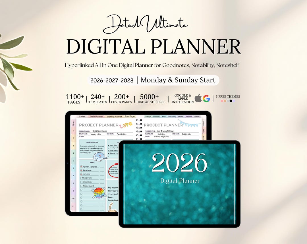 New 2026 2027 2028 All in One Rainbow Digital Planner, Hyperlink ...