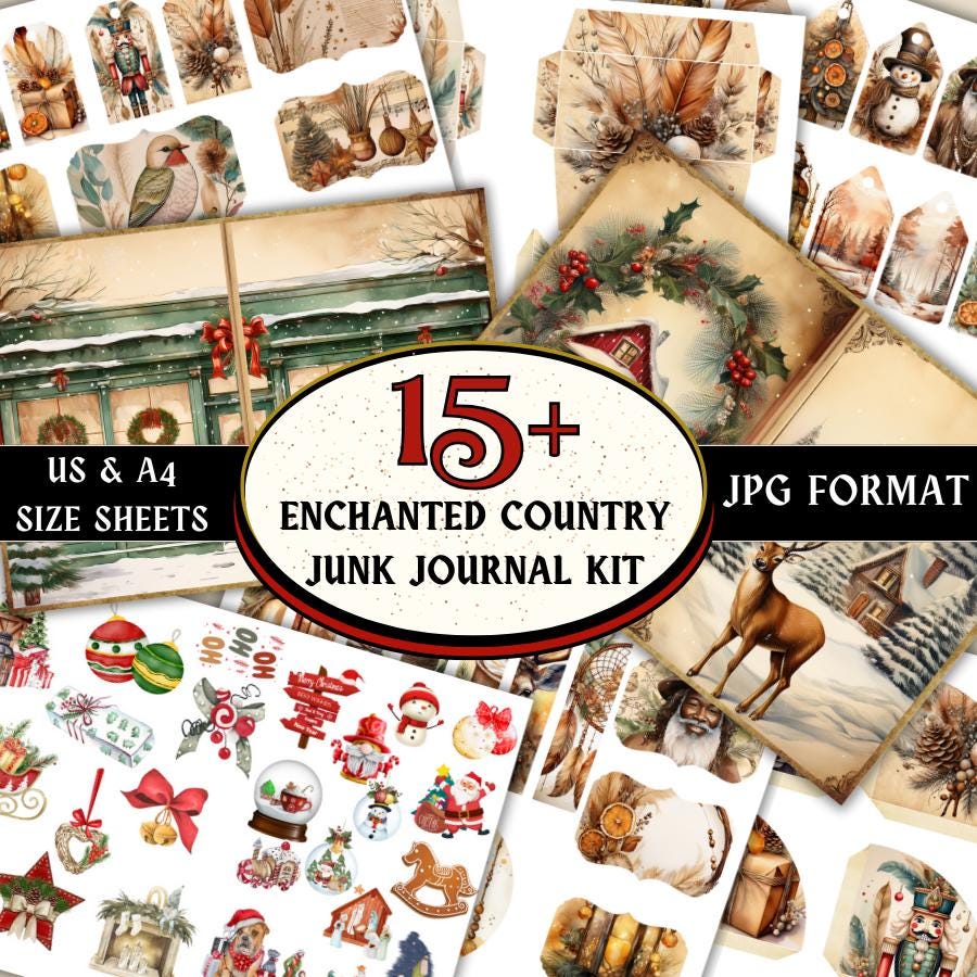 485 + Mega Christmas Junk Journal Kit, Christmas Fussy Cuts