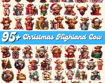 95 + Christmas Highland Cow Png Bundle, Baby Highland Cow Png, Cute Christmas Cows, Christmas Clipart, Christmas Png, Highland Cow Png