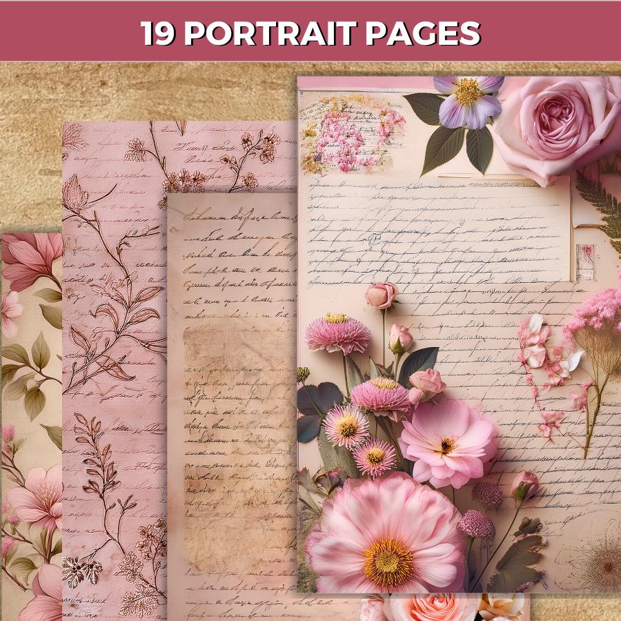 Vintage Pink Junk Journal Kit, Romantic Floral Journal Kit, Shabby Chic ...