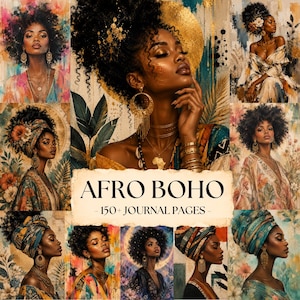 Afro Boho Junk Journal-sidor, Afroamerikanska Digitala Papper, Afro Ephemera, Svart Kvinna Journaling, Utskrivbart Hobbypapper