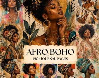 Afro Boho Junk Journal Pages, African American Digital Papers, Afro Ephemera, Black Woman Journaling, Printable Craft Paper