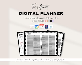 2027 - 2029 Dark Mode Digital Planner, All in one Digital Planner, Goodnotes Planner, iPad Planner, Monthly Journal, Google Apple Calendar