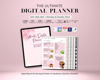 New 2027 2028 2029 All in One Rainbow Digital Planner, Hyperlink Goodnotes Planner, Daily Weekly Monthly Journal, Apple Google Calendar/iPad