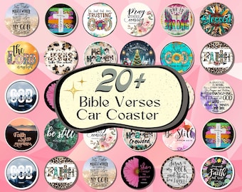 20 + Bible Verses Car Coaster, Bible Coaster Sublimation Designs, Round Car Coasters, Christian Quotes Car Coaster, Faith Coaster, Bible PNG
