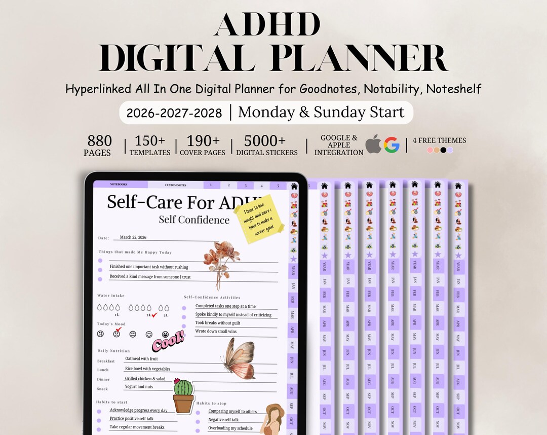 ADHD Planner 2026 - 2028, Daily Weekly Monthly Life Planner, Self Care ...