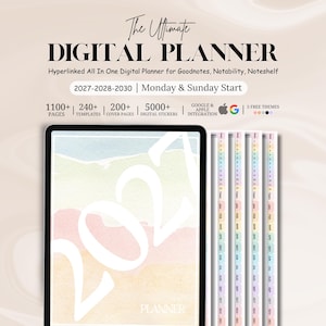 New 2027 2028 2029 All in One Digital Planner, Goodnotes Planner, Weekly Monthly Journal, Life Planner, Google Apple Calendar, iPad Planner