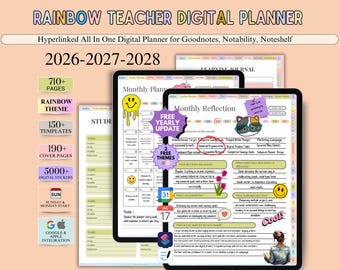 New Rainbow Teacher Digital Planner, 2026 2027 2028 Teaching Planner, Goodnotes Planner Academic Planner, Lesson Planner, Homeschool Planner