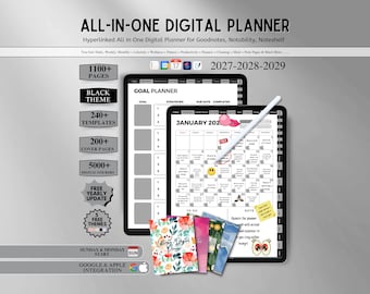 Dark Mode All in One Digital Planner, 2027 Digital Planner, Goodnotes Planner, Monthly Journal, Weekly Planner, iPad Planner, Life Planning