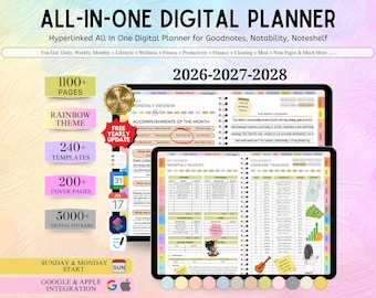 2026 - 2028 All In One Digital Planner, Daily Monthly Weekly Planner, Goodnotes Planner, Life Planner, iPad Planner, Google Apple Calendar