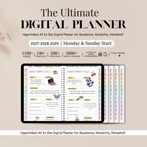 New 2027 2028 2029 All in One Rainbow Digital Planner, Hyperlink Goodnotes Planner, Daily Weekly Monthly Journal, Apple Google Calendar/iPad