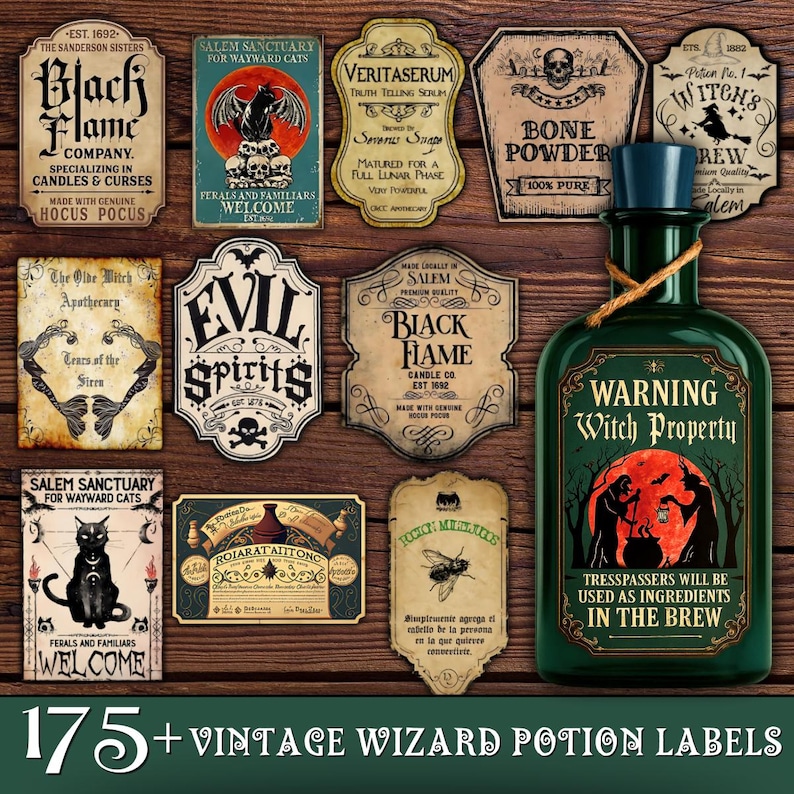 Potion Warning 175+ Halloween Potion Labels, Printable Potion Labels, Vintage Wizard ...