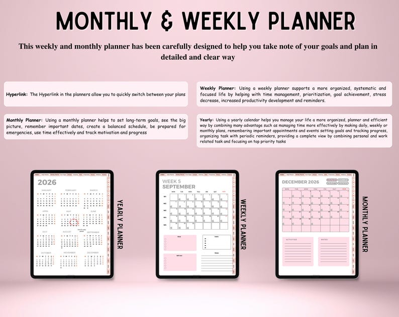 New 2026 2027 2028 All in One Rainbow Digital Planner, Hyperlink ...