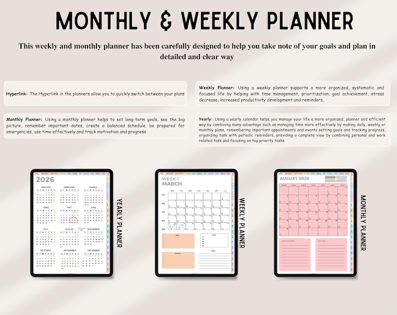 New 2026 2027 2028 All in One Digital Planner, Goodnotes Planner ...
