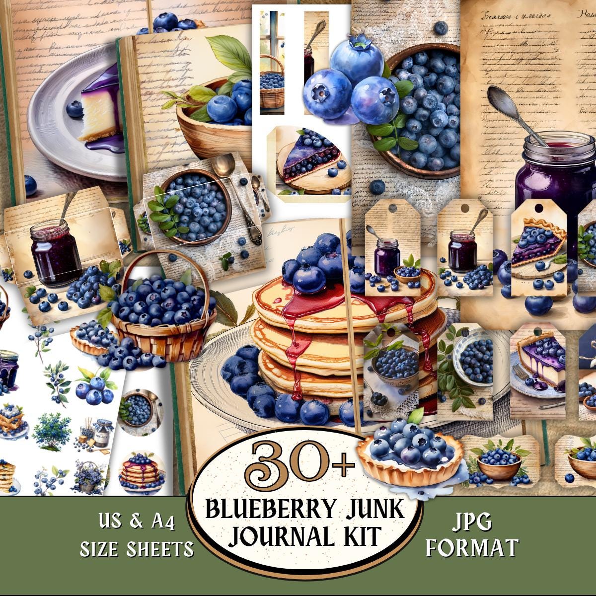 Blueberry Junk Journal Kit, Cottagecore Fruit Ephemera, Berrys ...