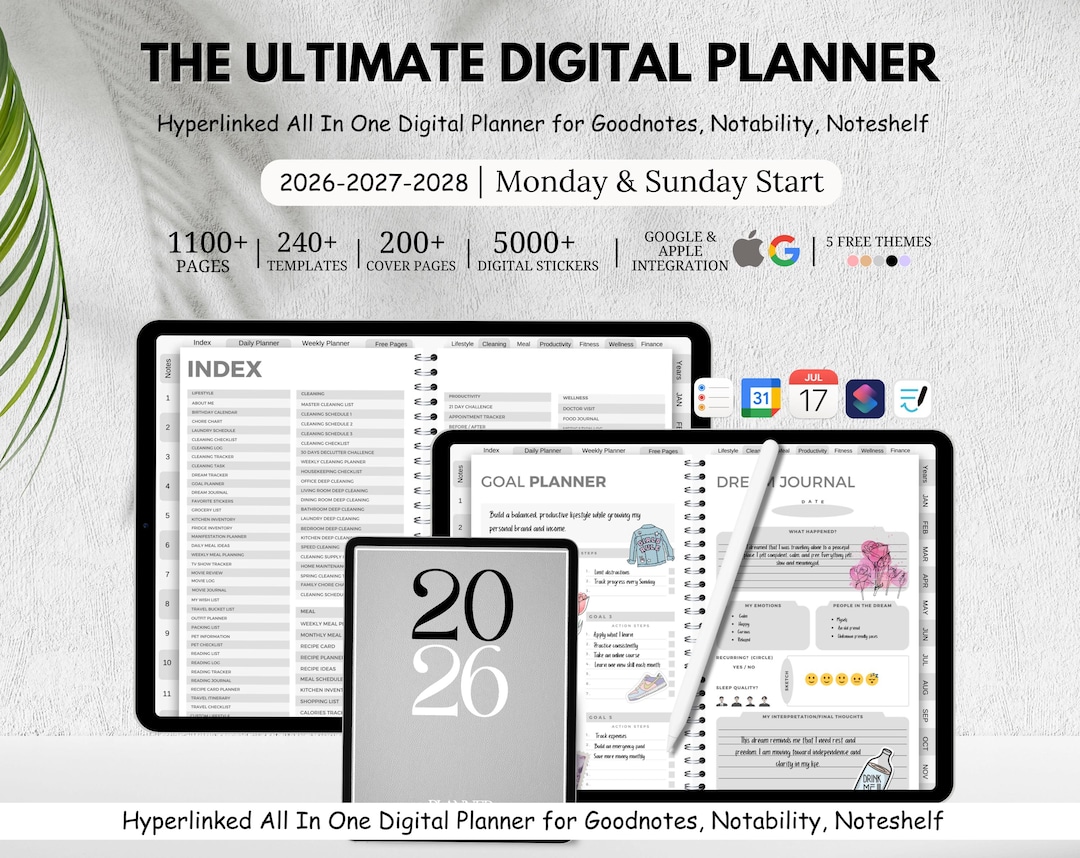 2026 2027 2028 Digital Planner, All in One Digital Planner, Google ...
