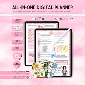 New All-in-One Digital Planner 2027 2028 2029, Hyperlink Digital Planner, Daily Weekly Monthly Journal, iPad Planner, Apple Google Calendar