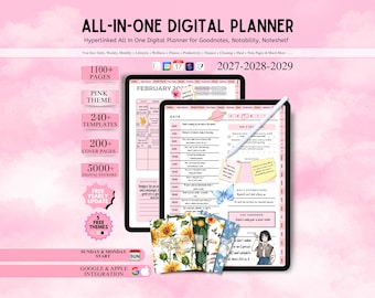 New All-in-One Digital Planner 2027 2028 2029, Hyperlink Digital Planner, Daily Weekly Monthly Journal, iPad Planner, Apple Google Calendar