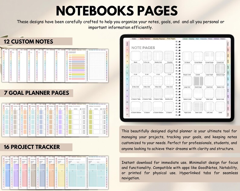 New 2026 2027 2028 All in One Rainbow Digital Planner, Hyperlink ...