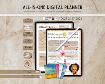 All in One Digital Planner, Hyperlink 2027 2028 2029 Planner, Goodnotes Planner Template, Daily Weekly Monthly Journal,Apple Google Calendar