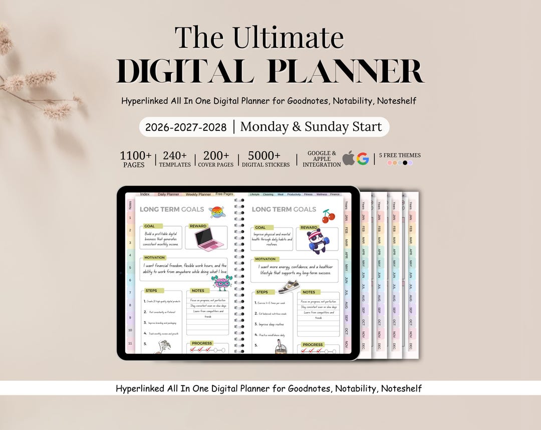 New 2026 2027 2028 All in One Rainbow Digital Planner, Hyperlink ...