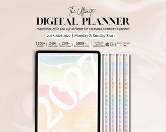 New 2027 2028 2029 All in One Digital Planner, Goodnotes Planner, Weekly Monthly Journal, Life Planner, Google Apple Calendar, iPad Planner