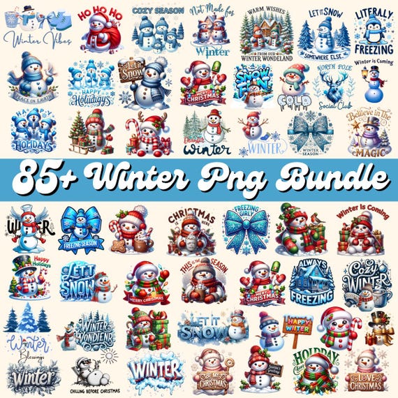 65 + Winter Png  Bundle, Snowman Png, Holiday Png, Coquette Png, Christmas Png, Winter Season Png, Snowman Clipart, Festive Snowman Clipart