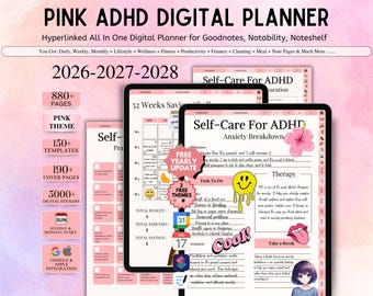 ADHD Planner 2026 - 2028, Daily Weekly Monthly Life Planner, Self Care Planner, Productivity Planner, GoodNotes Planner, Adult ADHD Planner
