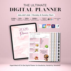 New 2026 2027 2028 All in One Rainbow Digital Planner, Hyperlink Goodnotes Planner, Daily Weekly Monthly Journal, Apple Google Calendar/iPad