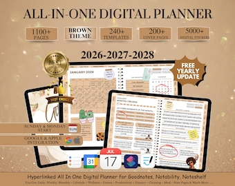 2026 - 2028 Digital Planner, All in One Digital Planner, Goodnotes Planner, iPad Planner, Daily Weekly Monthly Planner,Google Apple Calendar