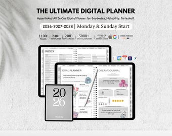 2027 2028 2029 Digital Planner, All in One Digital Planner, Google Apple Calendar, Life Planner, Goodnotes Planner, Weekly Monthly Planner