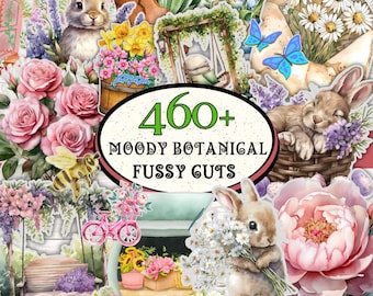 460 + Moody Botanical Fussy Cuts, Floral Fussy Cuts, Printable Junk Journal Kit, Flower Fussy Cuts, Scrapbook Supplies, Floral Ephemera Kit