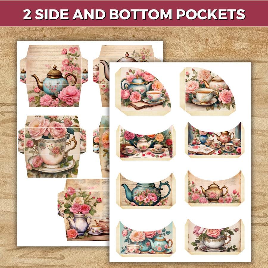 Floral Teapot Junk Journal Kit, Tea Party Printable Ephemera, Vintage ...
