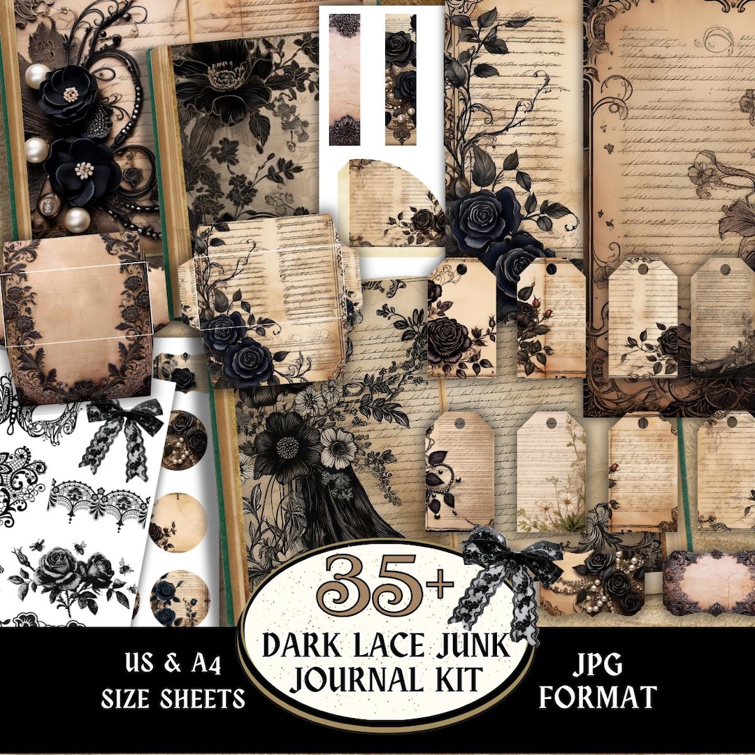 Dark Lace Junk Journal Kit, Gothic Printable Journal, Vintage Ephemera ...