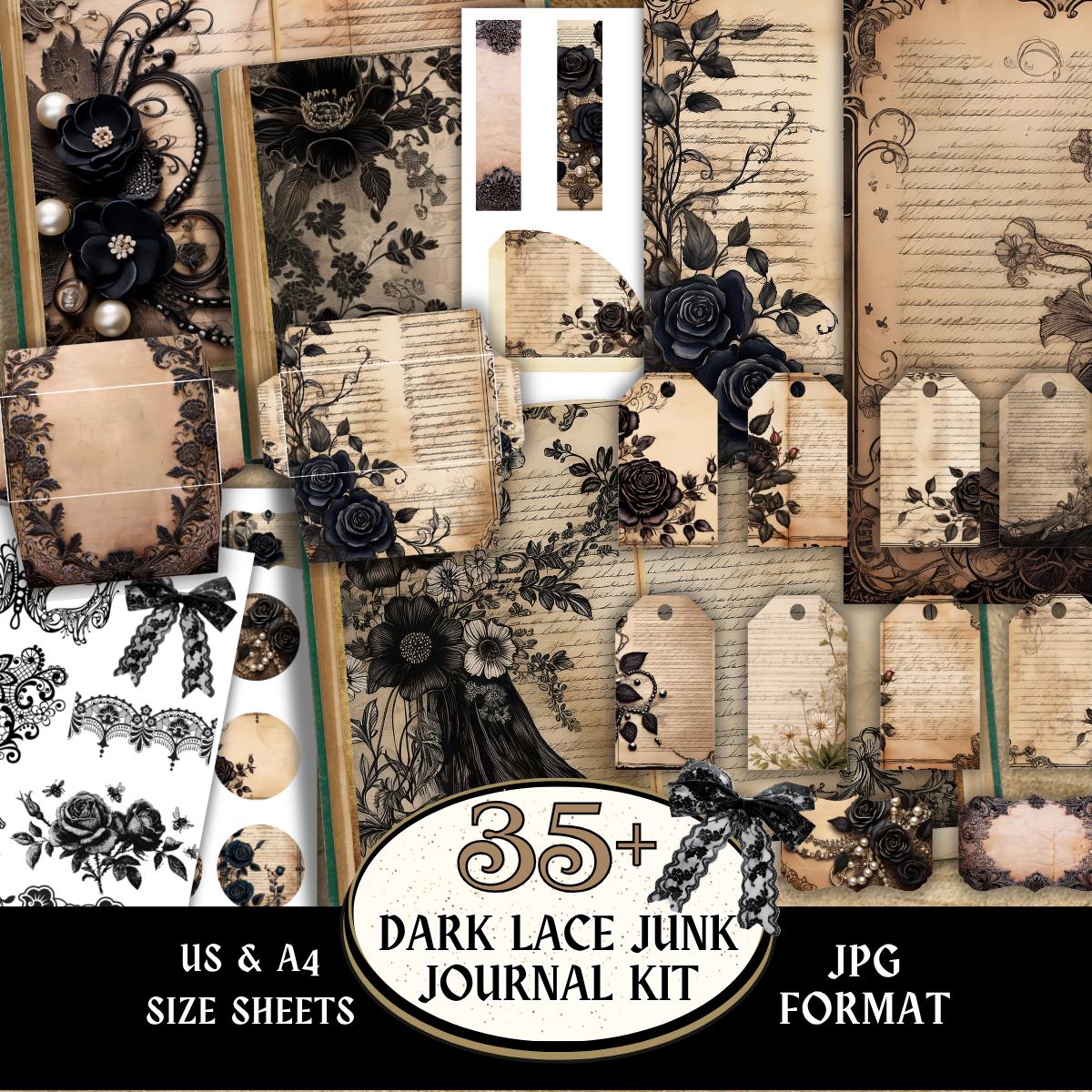 Dark Lace Junk Journal Kit, Gothic Printable Journal, Vintage Ephemera ...