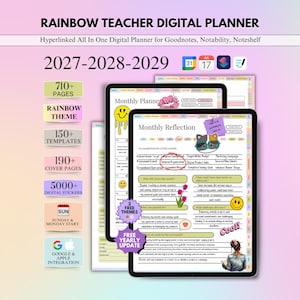 New Rainbow Teacher Digital Planner, 2027 2028 2029 Teaching Planner, Goodnotes Planner Academic Planner, Lesson Planner, Homeschool Planner