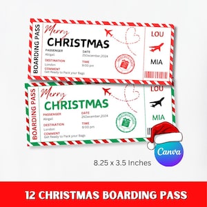 Christmas Boarding Pass Template, Editable Boarding Pass, Surprise Vacation Ticket, Xmas Boarding Ticket, Merry Christmas Boarding Pass