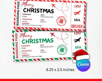 Christmas Boarding Pass Template, Editable Boarding Pass, Surprise Vacation Ticket, Xmas Boarding Ticket, Merry Christmas Boarding Pass