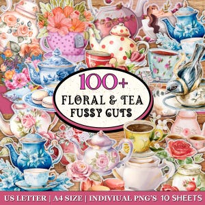 100+ te- och rosor Fussy Cuts-paket, blommiga Fussy Cuts, utskrivbara Fussy Cuts, ros-ephemera, Tea Party Fussy Cuts, scrapbookingtillbehör