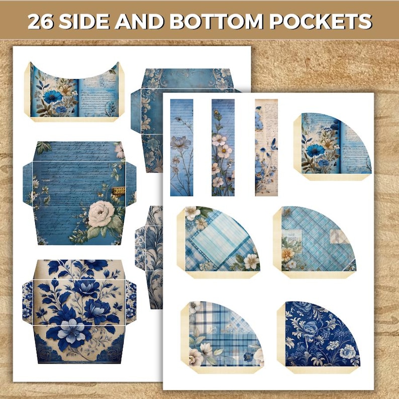 Vintage Blue Junk Journal Kit, Blue Roses Journal Paper, Tags ...